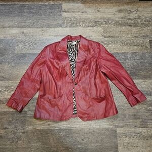 Denim & Company Genuine Leather Jacket with Animal Print Lined Women XL